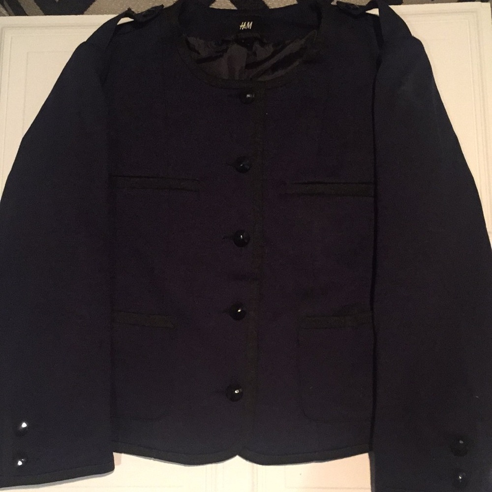 H&M Navy Blue w/black trim waist length blazer